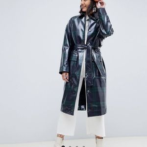 ASOS Green And Navy plaid Raincoat Trench. Christmas
